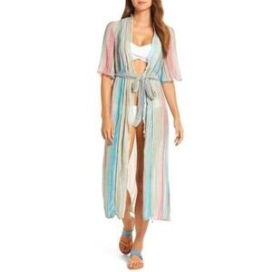 ELAN | Striped Duster Robe Swim Coverup - [size Large, Multicolor]